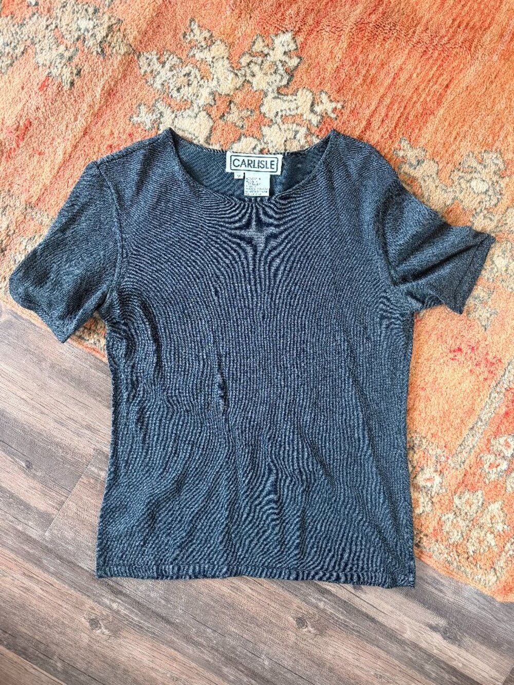 Vintage 90s top, Carlisle Gray-Black Silk Rayon Knit Top